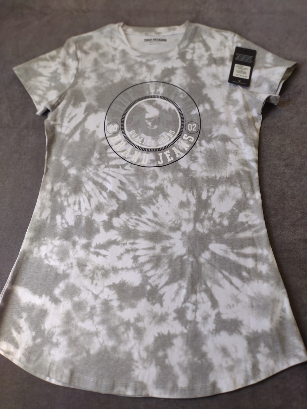 True Religion XL Gray & White Tie-Dye Logo Tee